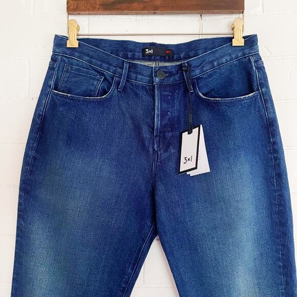 3x1 High Waist Button Fly Fringe Crop Jeans Dark Wash 29 - Picture 4 of 11